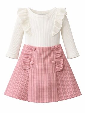 Denim Bay Kids Ivory Ribbed Infant Top and pink tailored skirt size 2T